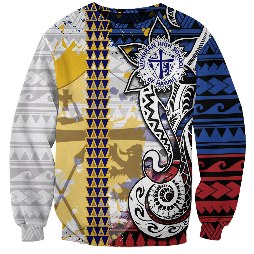 Hawaii Lutheran High School Sweatshirt Kakau Pattern Splash Style LT03 Unisex Red - Polynesian Pride