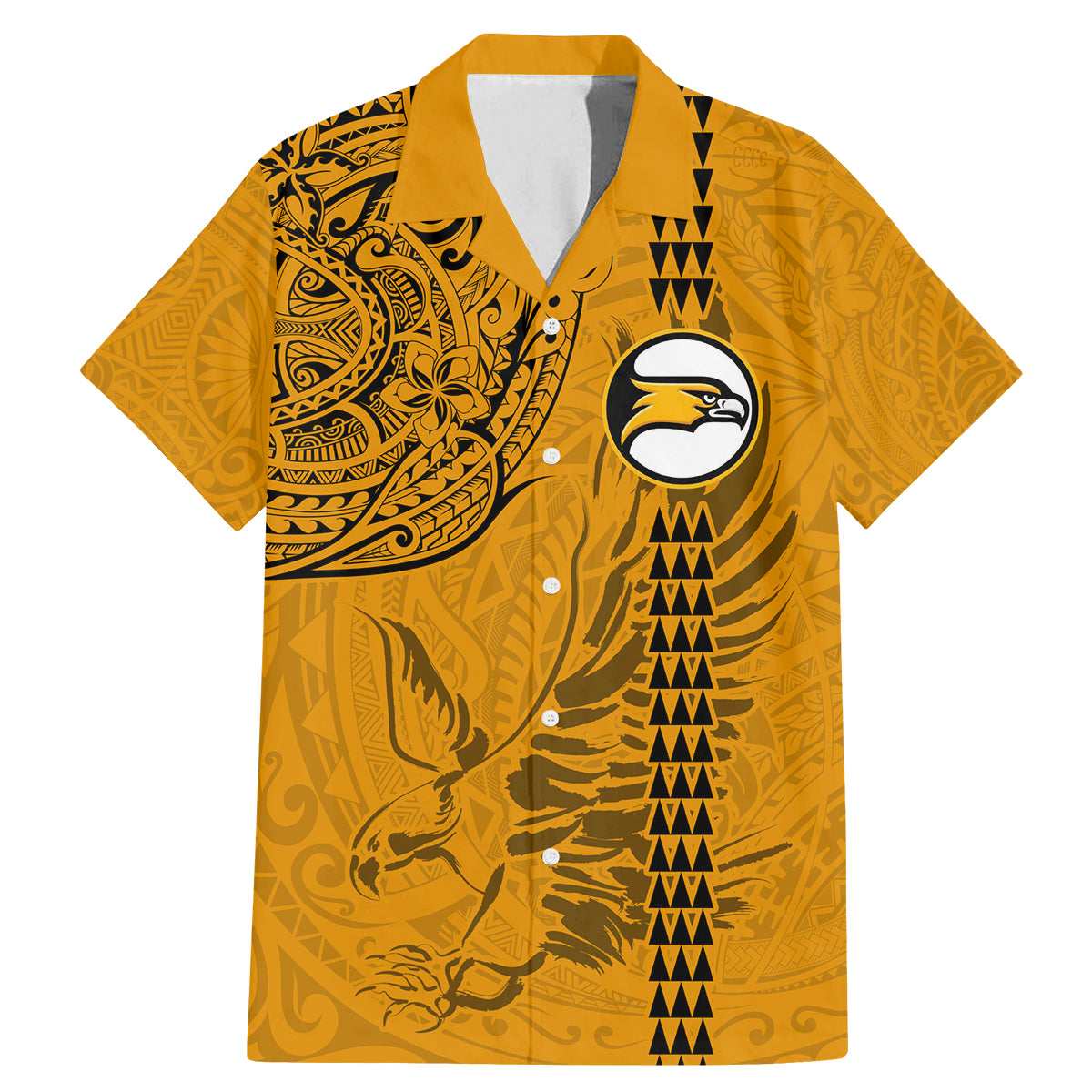 Nanakuli High and Intermediate School Family Matching Mermaid Dress and Hawaiian Shirt Tribal Kakau Pattern LT03 Dad's Shirt - Short Sleeve Yellow - Polynesian Pride