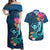 Hawaii Couples Matching Off Shoulder Maxi Dress and Hawaiian Shirt Whale Mix Hibiscus and Kanaka Maoli Blue Version LT03 Blue - Polynesian Pride