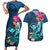 Hawaii Couples Matching Short Sleeve Bodycon Dress and Hawaiian Shirt Whale Mix Hibiscus and Kanaka Maoli Blue Version LT03 Blue - Polynesian Pride