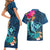 Hawaii Couples Matching Short Sleeve Bodycon Dress and Hawaiian Shirt Whale Mix Hibiscus and Kanaka Maoli Blue Version LT03 - Polynesian Pride