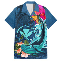 Hawaii Family Matching Summer Maxi Dress and Hawaiian Shirt Whale Mix Hibiscus and Kanaka Maoli Blue Version LT03 Dad's Shirt - Short Sleeve Blue - Polynesian Pride