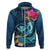 Hawaii Hoodie Whale Mix Hibiscus and Kanaka Maoli Blue Version LT03 Zip Hoodie Blue - Polynesian Pride