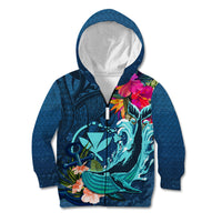 Hawaii Kid Hoodie Whale Mix Hibiscus and Kanaka Maoli Blue Version LT03 Zip Hoodie Blue - Polynesian Pride