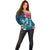 Hawaii Off Shoulder Sweater Whale Mix Hibiscus and Kanaka Maoli Blue Version LT03 - Polynesian Pride