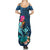 Hawaii Summer Maxi Dress Whale Mix Hibiscus and Kanaka Maoli Blue Version LT03 - Polynesian Pride