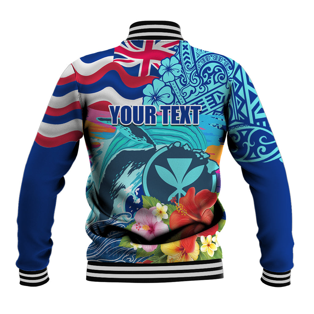 Hawaii Race For Whales Baseball Jacket Flag and Polynesian Hibiscus LT03 - Polynesian Pride