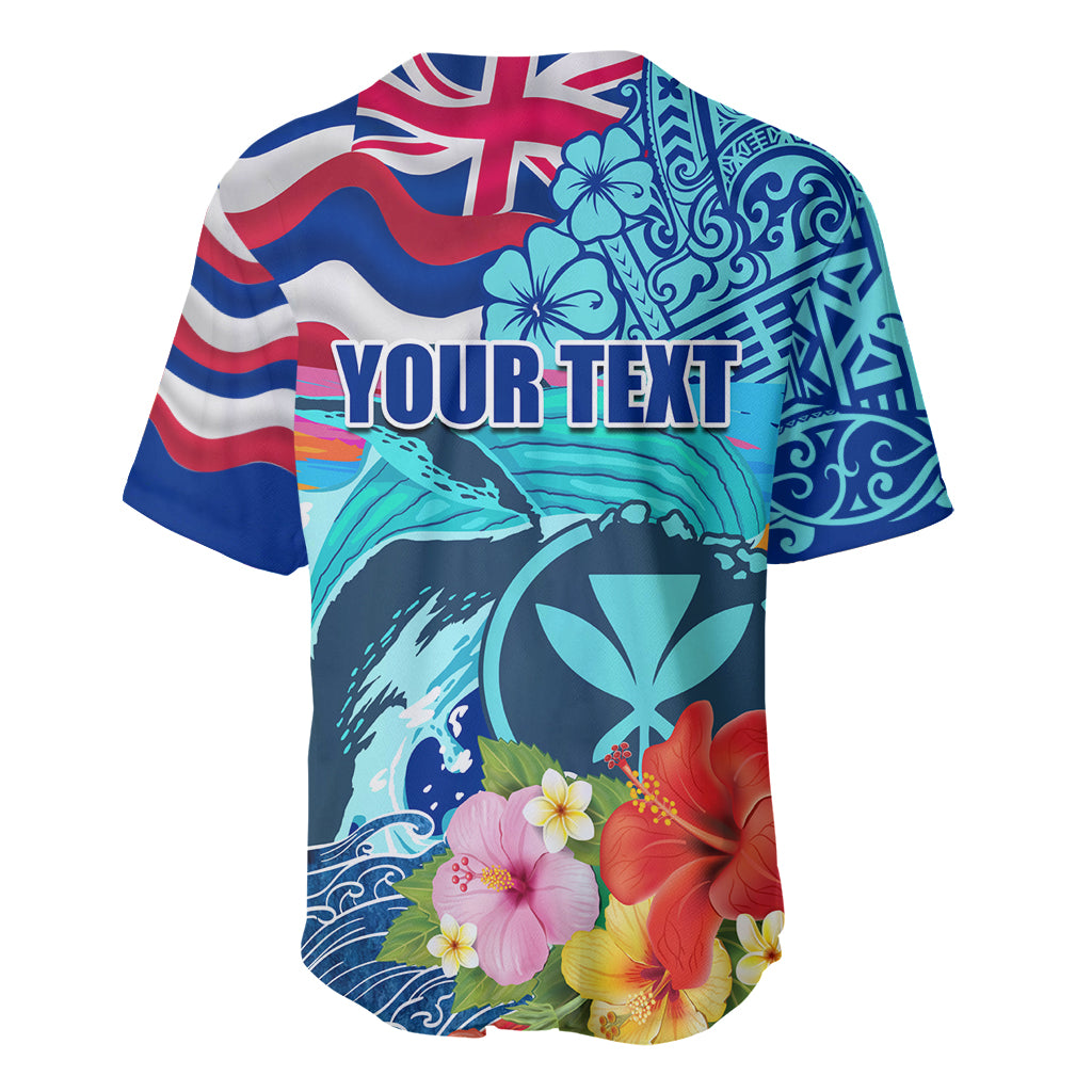 Hawaii Race For Whales Baseball Jersey Flag and Polynesian Hibiscus LT03 - Polynesian Pride