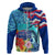 Hawaii Race For Whales Hoodie Flag and Polynesian Hibiscus LT03 Zip Hoodie Blue - Polynesian Pride