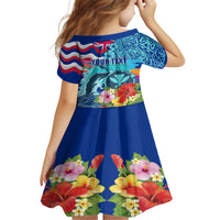 Hawaii Race For Whales Kid Short Sleeve Dress Flag and Polynesian Hibiscus LT03 - Polynesian Pride