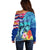 Hawaii Race For Whales Off Shoulder Sweater Flag and Polynesian Hibiscus LT03 - Polynesian Pride