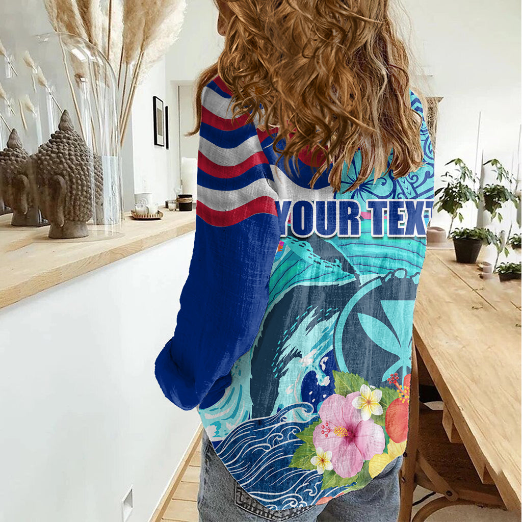 Hawaii Race For Whales Women Casual Shirt Flag and Polynesian Hibiscus LT03 - Polynesian Pride