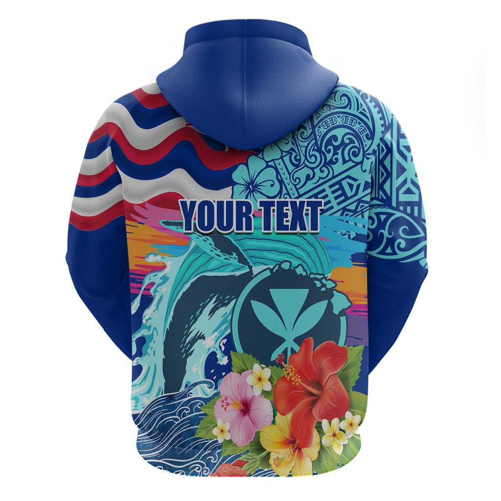 Hawaii Race For Whales Zip Hoodie Flag and Polynesian Hibiscus LT03 - Polynesian Pride
