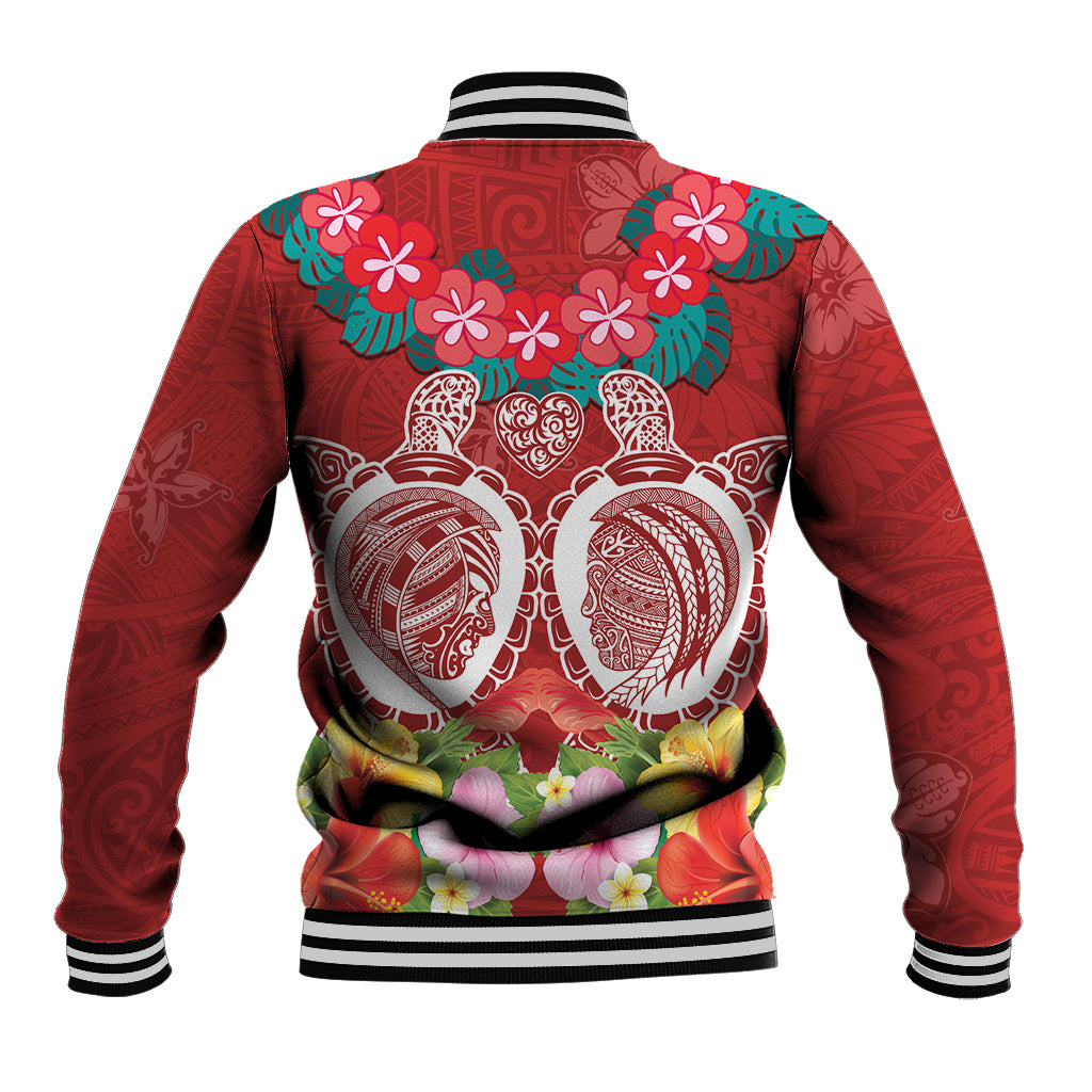 Polynesian Valentine Day Baseball Jacket Love Couple Turtle Maori Hibiscus Red Style LT03 - Polynesian Pride