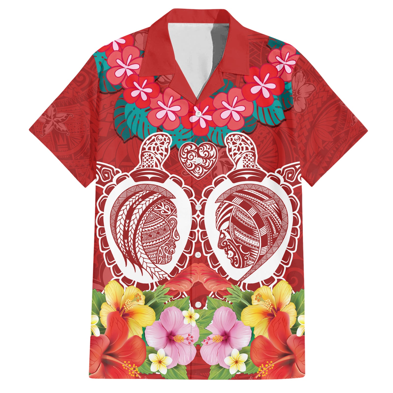 Polynesian Valentine Day Hawaiian Shirt Love Couple Turtle Maori Hibiscus Red Style LT03 Red - Polynesian Pride