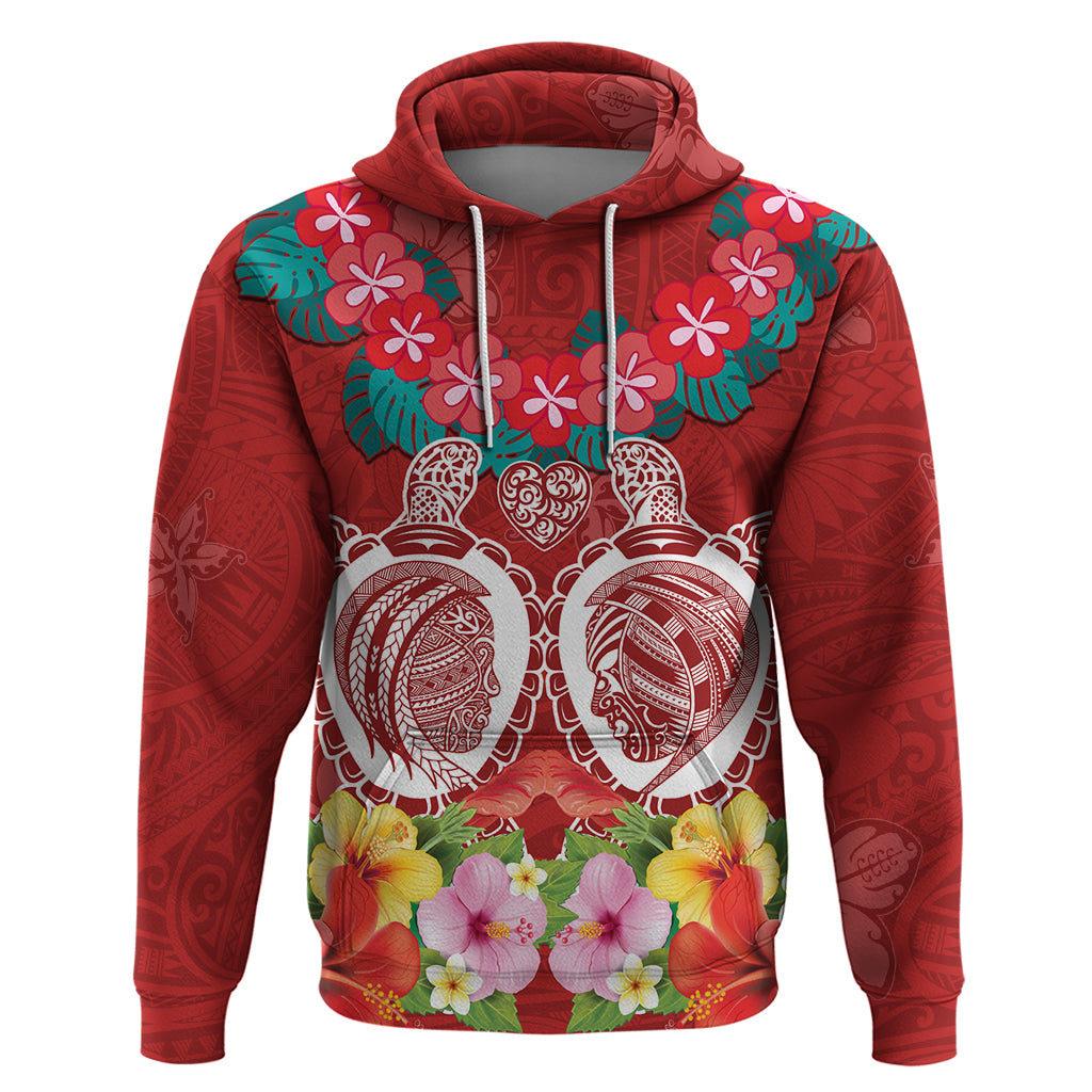 Polynesian Valentine Day Hoodie Love Couple Turtle Maori Hibiscus Red Style LT03 Pullover Hoodie Red - Polynesian Pride