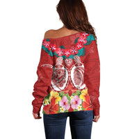 Polynesian Valentine Day Off Shoulder Sweater Love Couple Turtle Maori Hibiscus Red Style LT03 - Polynesian Pride