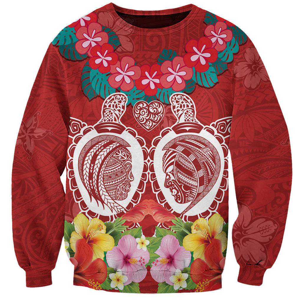 Polynesian Valentine Day Sweatshirt Love Couple Turtle Maori Hibiscus Red Style LT03 Unisex Red - Polynesian Pride