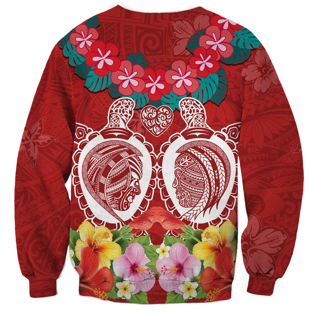 Polynesian Valentine Day Sweatshirt Love Couple Turtle Maori Hibiscus Red Style LT03 - Polynesian Pride