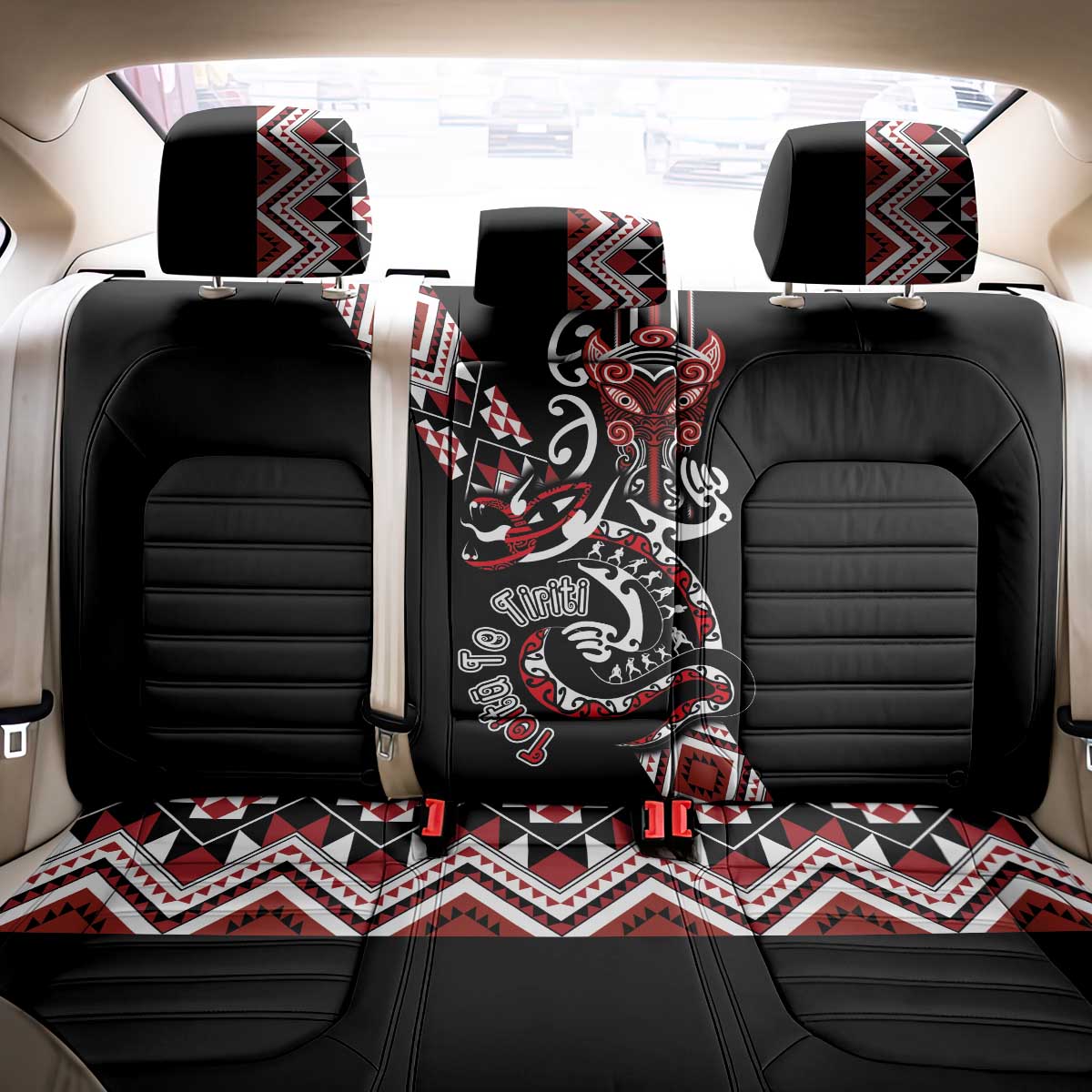 Aotearoa Toitu Te Tiriti-Honour the Treaty Back Car Seat Cover Maori Taniwha Haka with Taniko and Tukutuku