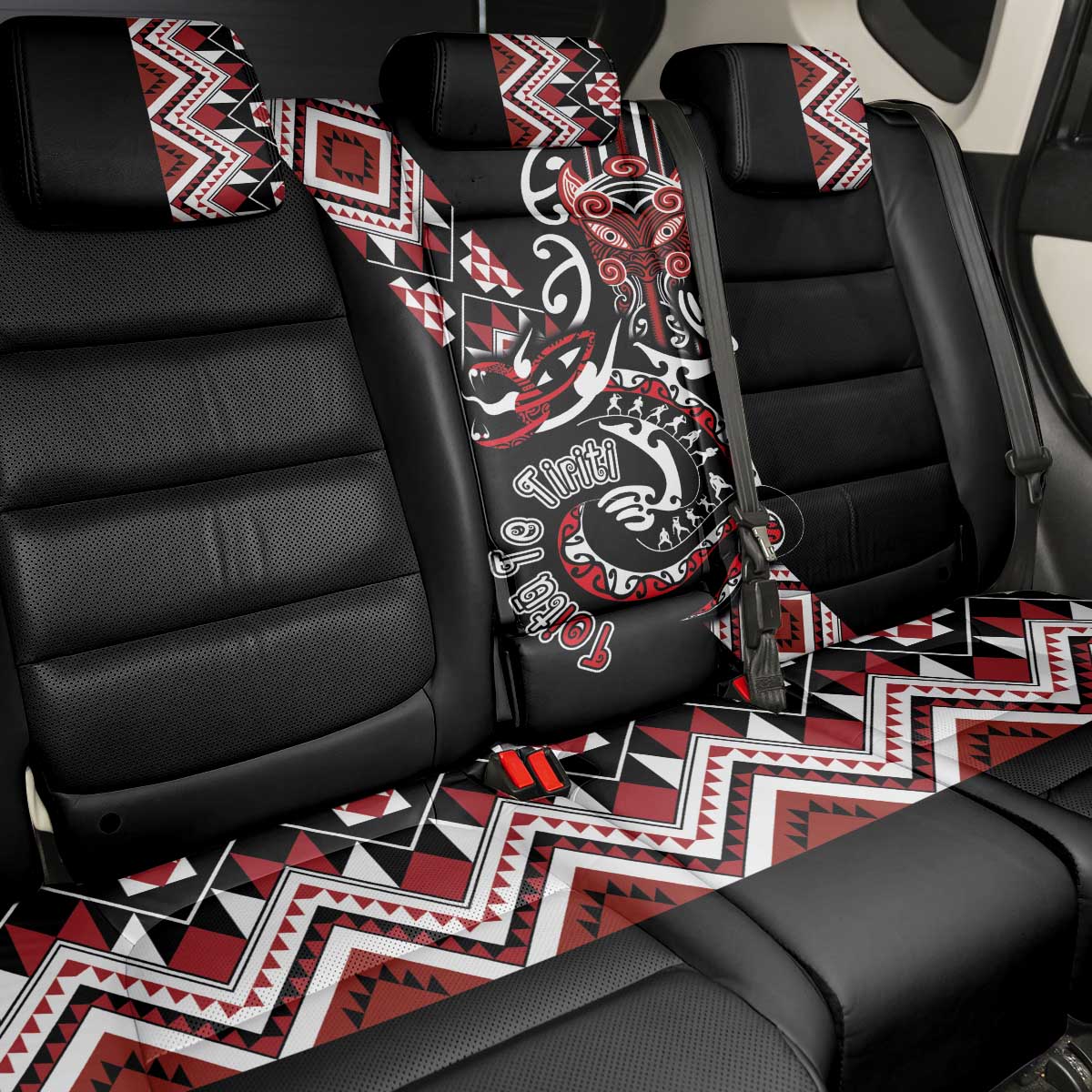 Aotearoa Toitu Te Tiriti-Honour the Treaty Back Car Seat Cover Maori Taniwha Haka with Taniko and Tukutuku