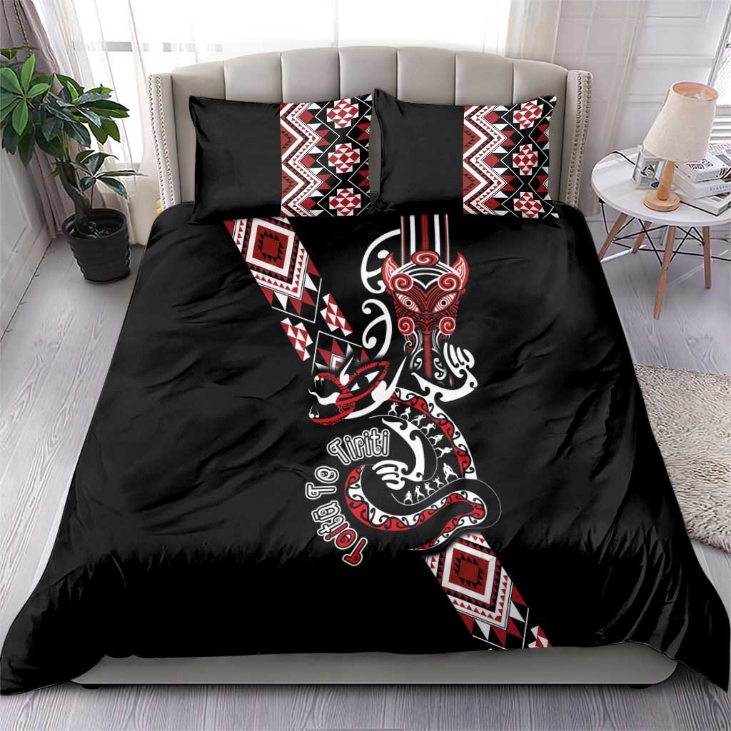 Aotearoa Toitu Te Tiriti-Honour the Treaty Bedding Set Maori Taniwha Haka with Taniko and Tukutuku
