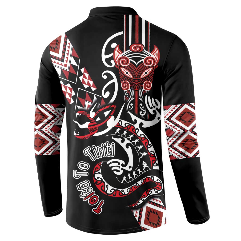 Aotearoa Toitu Te Tiriti-Honour the Treaty Button Sweatshirt Maori Taniwha Haka with Taniko and Tukutuku LT03 - Polynesian Pride