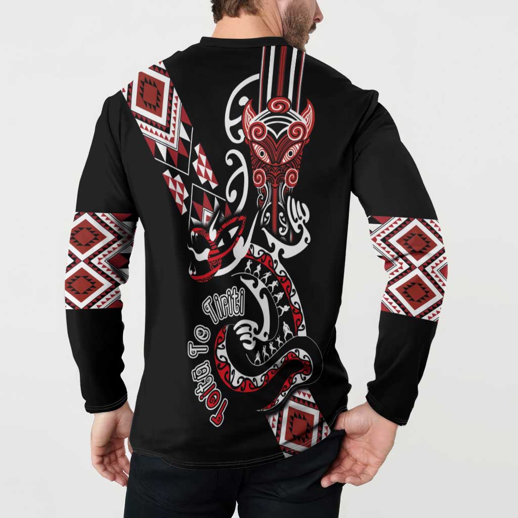 Aotearoa Toitu Te Tiriti-Honour the Treaty Button Sweatshirt Maori Taniwha Haka with Taniko and Tukutuku LT03 - Polynesian Pride