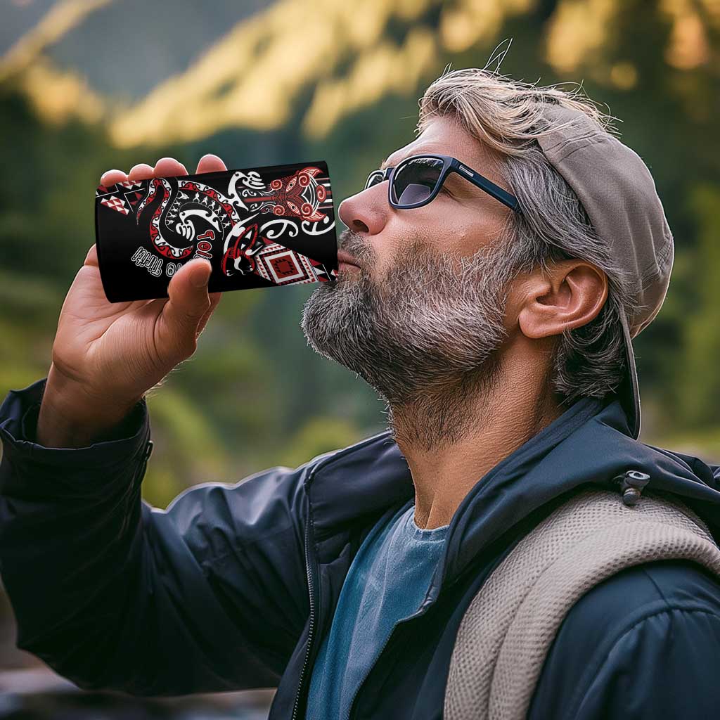 Aotearoa Toitu Te Tiriti-Honour the Treaty 4 in 1 Can Cooler Tumbler Maori Taniwha Haka with Taniko and Tukutuku