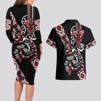 Aotearoa Toitu Te Tiriti-Honour the Treaty Couples Matching Long Sleeve Bodycon Dress and Hawaiian Shirt Maori Taniwha Haka with Taniko and Tukutuku