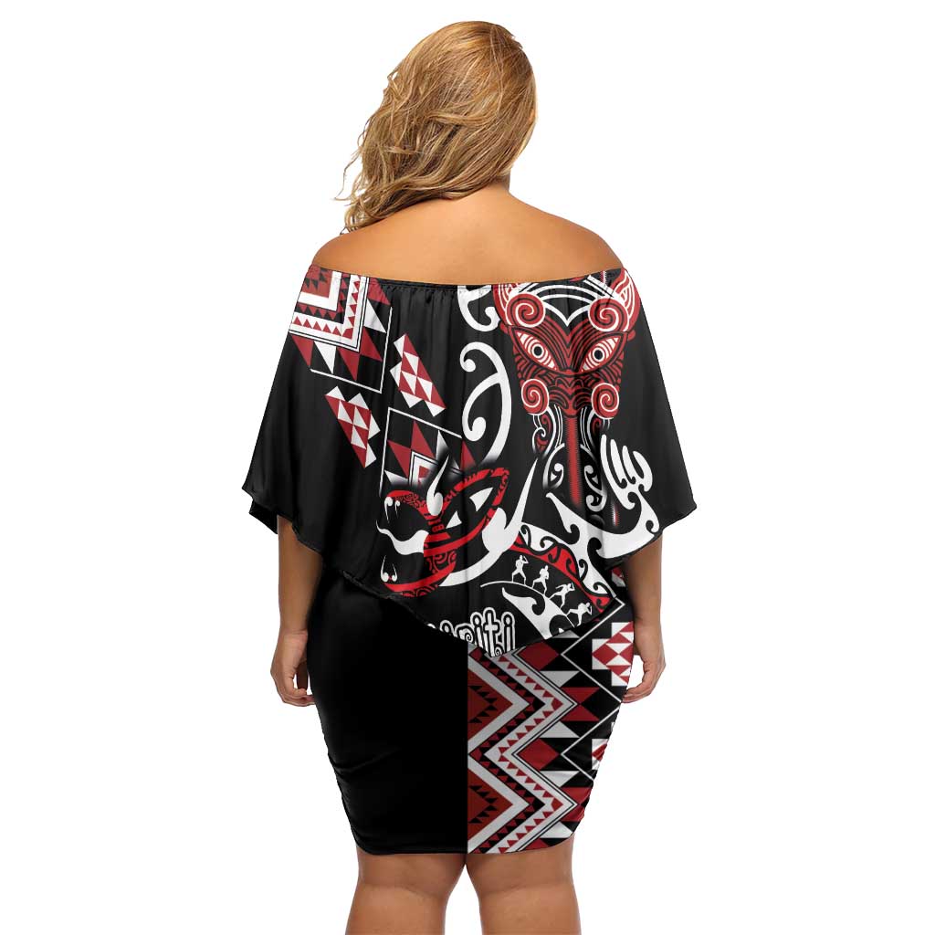 Aotearoa Toitu Te Tiriti-Honour the Treaty Family Matching Off Shoulder Short Dress and Hawaiian Shirt Maori Taniwha Haka with Taniko and Tukutuku