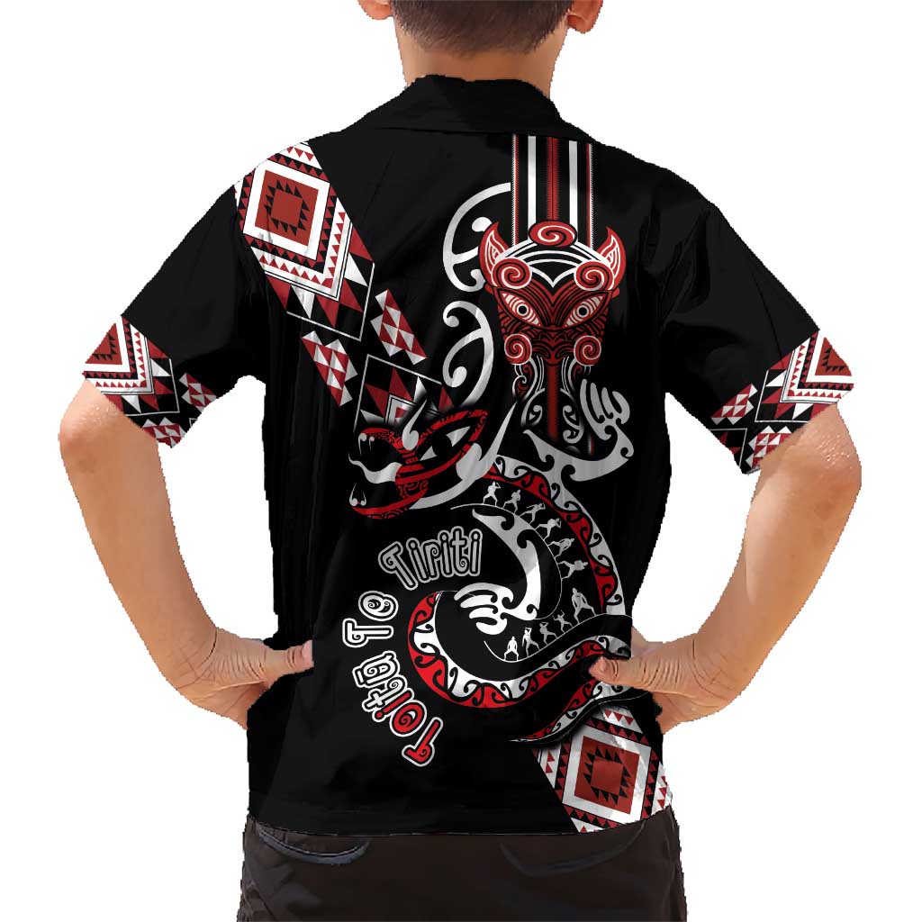 Aotearoa Toitu Te Tiriti-Honour the Treaty Family Matching Short Sleeve Bodycon Dress and Hawaiian Shirt Maori Taniwha Haka with Taniko and Tukutuku