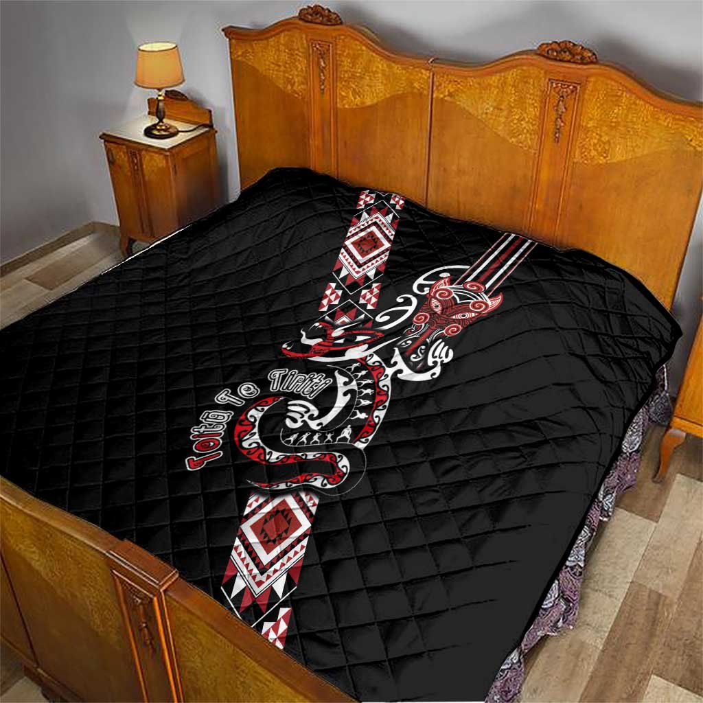 Aotearoa Toitu Te Tiriti-Honour the Treaty Quilt Maori Taniwha Haka with Taniko and Tukutuku LT03 - Polynesian Pride