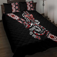 Aotearoa Toitu Te Tiriti-Honour the Treaty Quilt Bed Set Maori Taniwha Haka with Taniko and Tukutuku LT03 Black - Polynesian Pride