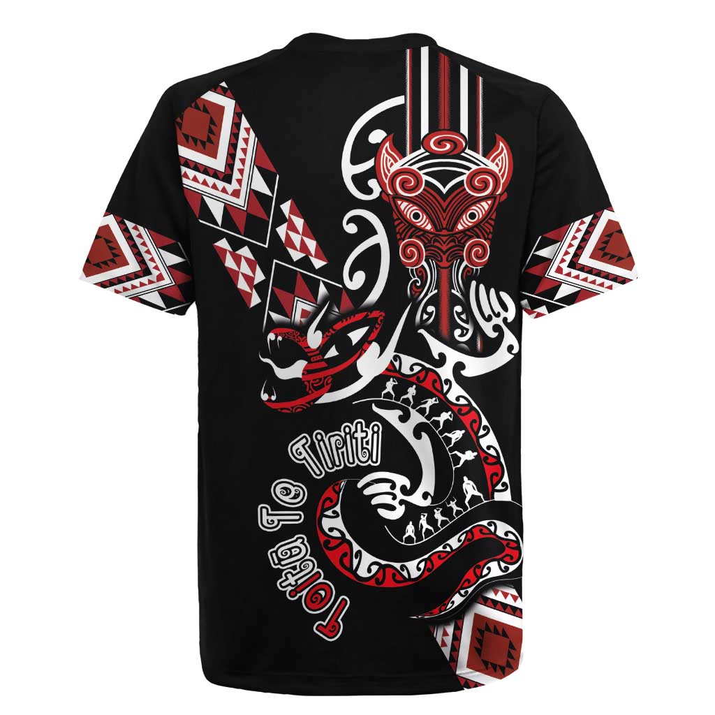 Aotearoa Toitu Te Tiriti-Honour the Treaty Rugby Jersey Maori Taniwha Haka with Taniko and Tukutuku
