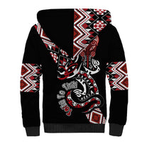Aotearoa Toitu Te Tiriti-Honour the Treaty Sherpa Hoodie Maori Taniwha Haka with Taniko and Tukutuku