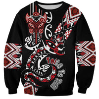 Aotearoa Toitu Te Tiriti-Honour the Treaty Sweatshirt Maori Taniwha Haka with Taniko and Tukutuku LT03 Unisex Black - Polynesian Pride