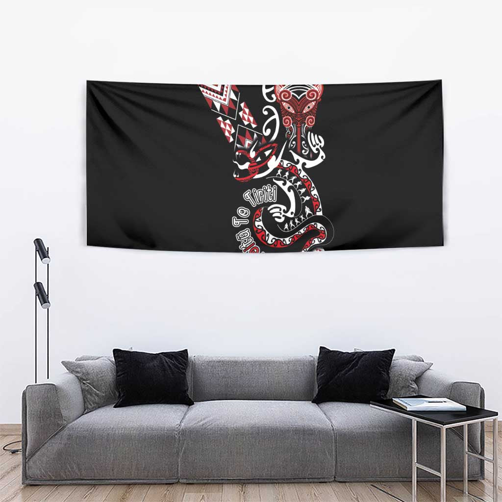 Aotearoa Toitu Te Tiriti-Honour the Treaty Tapestry Maori Taniwha Haka with Taniko and Tukutuku