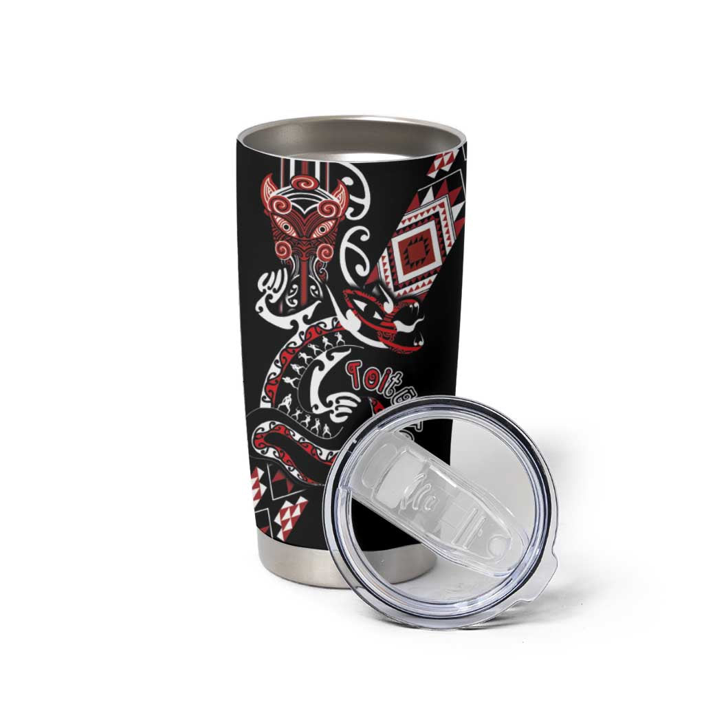 Aotearoa Toitu Te Tiriti-Honour the Treaty Tumbler Cup Maori Taniwha Haka with Taniko and Tukutuku
