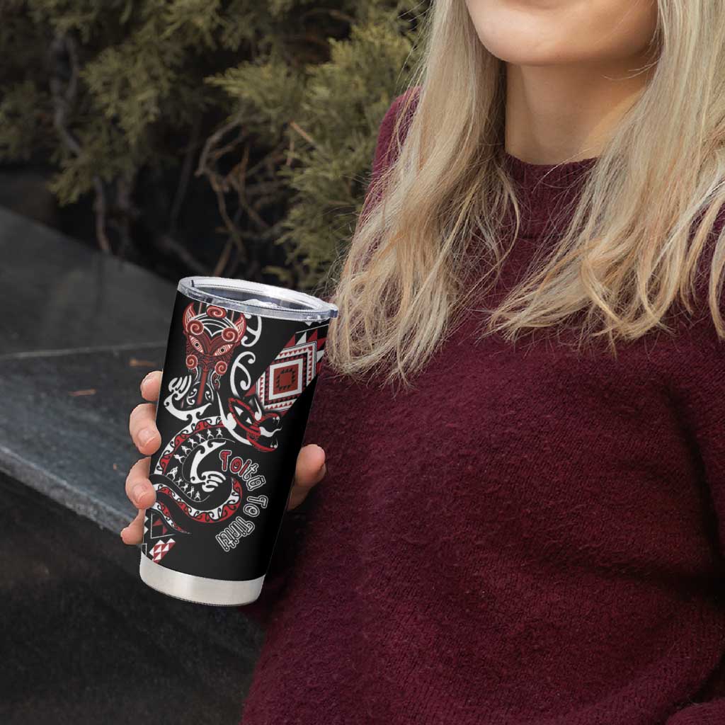 Aotearoa Toitu Te Tiriti-Honour the Treaty Tumbler Cup Maori Taniwha Haka with Taniko and Tukutuku