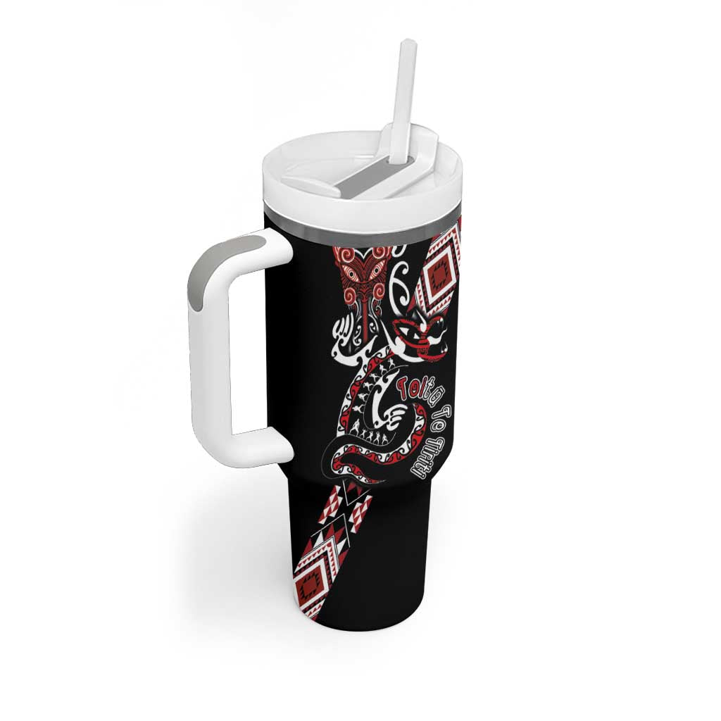Aotearoa Toitu Te Tiriti-Honour the Treaty Tumbler With Handle Maori Taniwha Haka with Taniko and Tukutuku