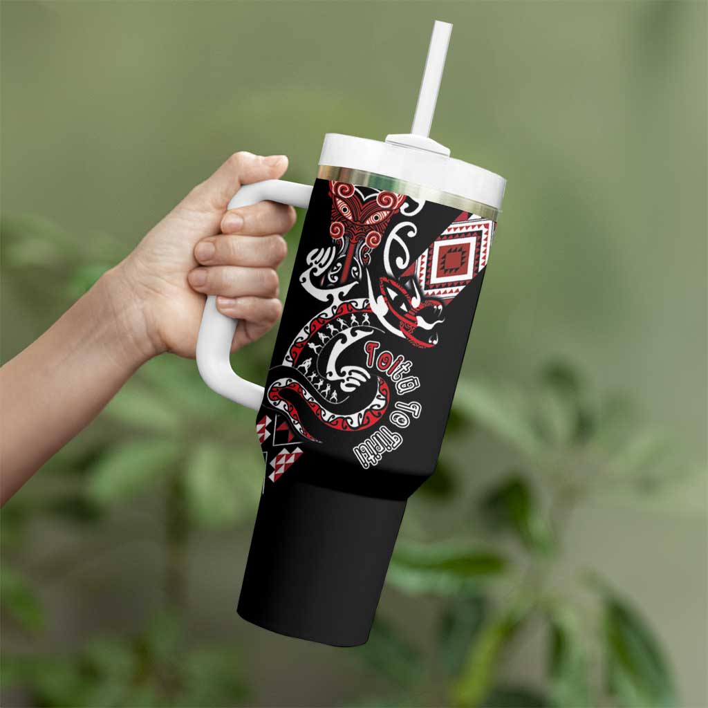 Aotearoa Toitu Te Tiriti-Honour the Treaty Tumbler With Handle Maori Taniwha Haka with Taniko and Tukutuku