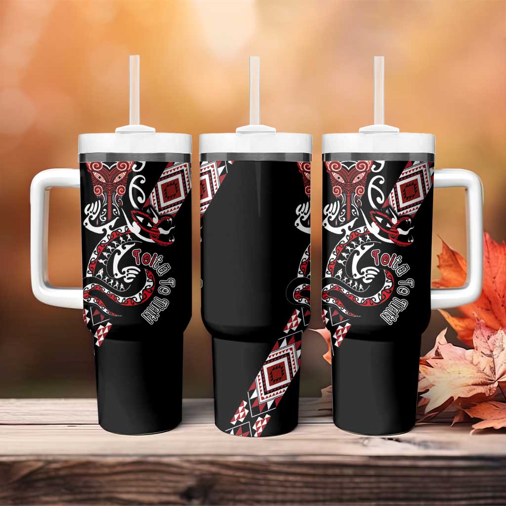 Aotearoa Toitu Te Tiriti-Honour the Treaty Tumbler With Handle Maori Taniwha Haka with Taniko and Tukutuku