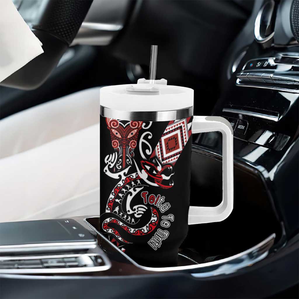 Aotearoa Toitu Te Tiriti-Honour the Treaty Tumbler With Handle Maori Taniwha Haka with Taniko and Tukutuku
