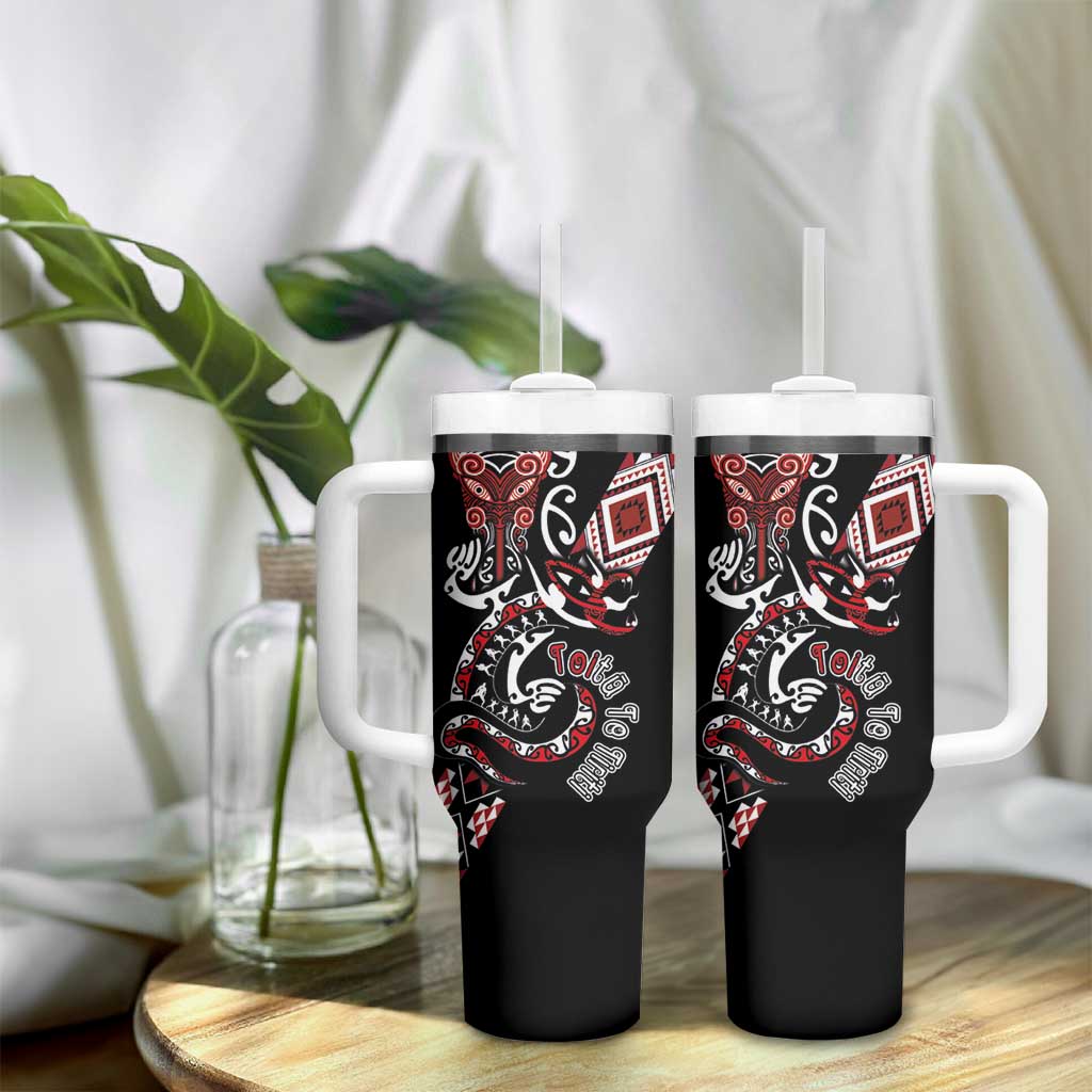 Aotearoa Toitu Te Tiriti-Honour the Treaty Tumbler With Handle Maori Taniwha Haka with Taniko and Tukutuku