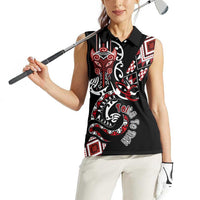 Aotearoa Toitu Te Tiriti-Honour the Treaty Women Sleeveless Polo Shirt Maori Taniwha Haka with Taniko and Tukutuku