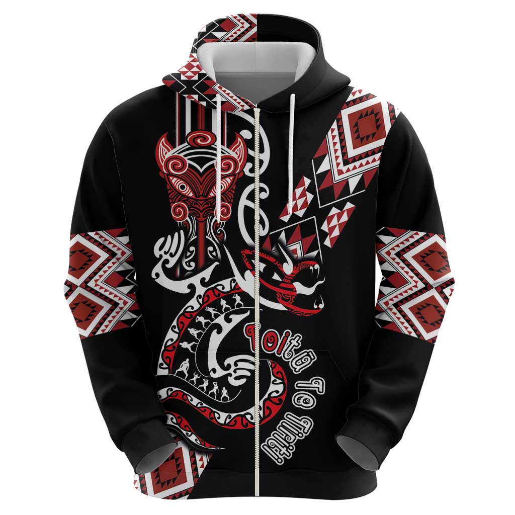 Aotearoa Toitu Te Tiriti-Honour the Treaty Zip Hoodie Maori Taniwha Haka with Taniko and Tukutuku LT03 - Polynesian Pride