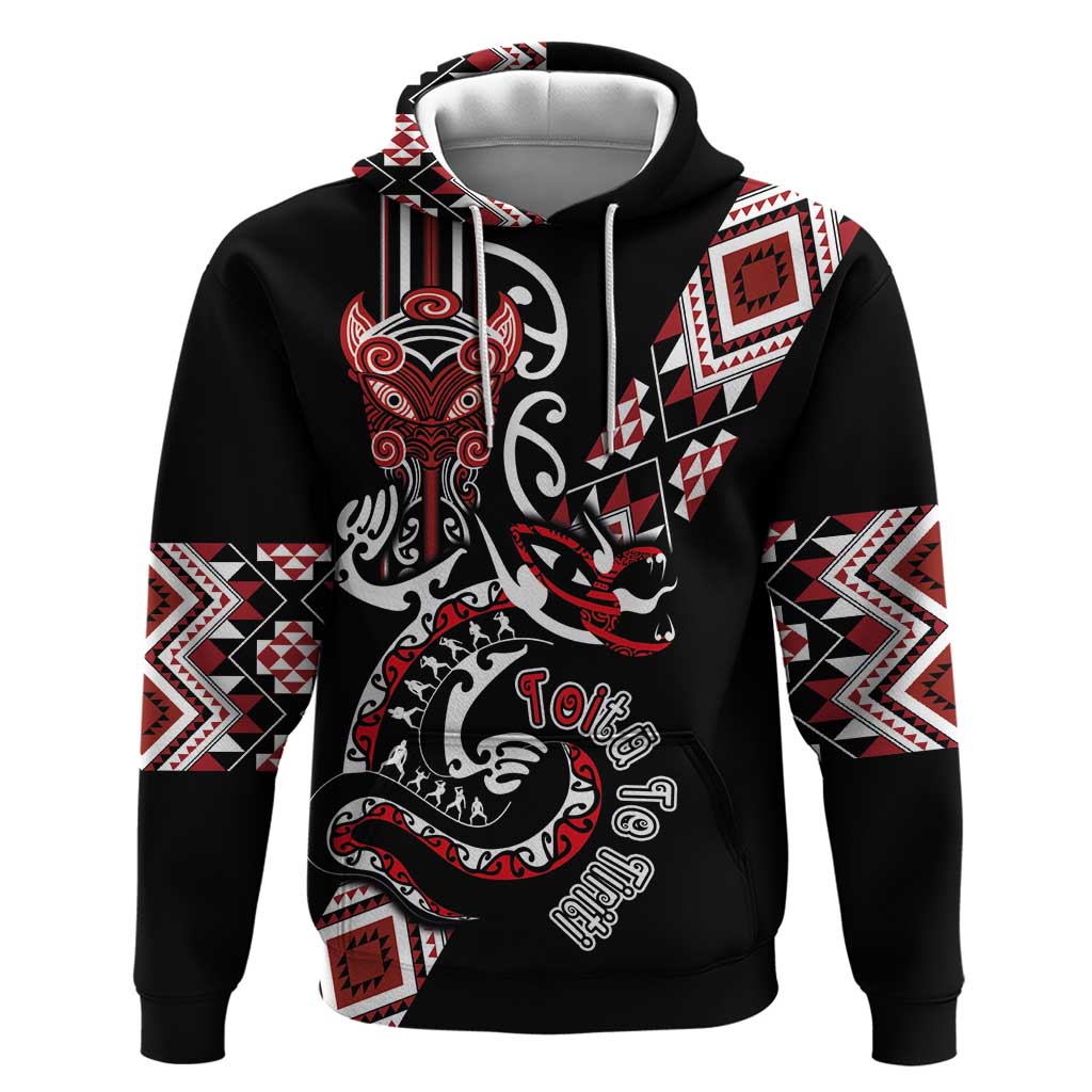 Aotearoa Toitu Te Tiriti-Honour the Treaty Zip Hoodie Maori Taniwha Haka with Taniko and Tukutuku LT03 Pullover Hoodie Black - Polynesian Pride