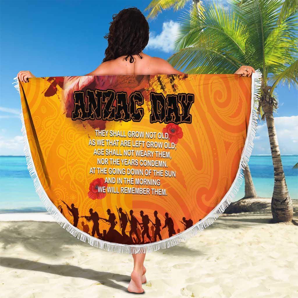 Australia and New Zealand ANZAC Day Beach Blanket Soldiers Memories - Red Poppies with Aboriginal and Maori Art