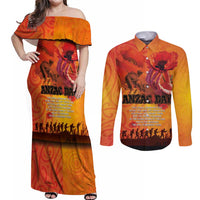 Australia and New Zealand ANZAC Day Couples Matching Off Shoulder Maxi Dress and Long Sleeve Button Shirt Soldiers Memories - Red Poppies with Aboriginal and Maori Art LT03 Orange-Yellow - Polynesian Pride